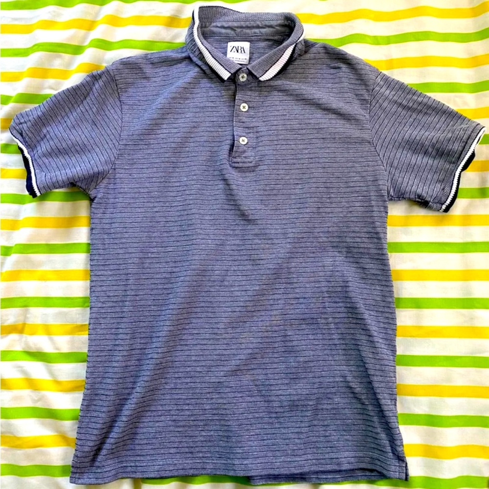 Zara Man Grey Stripe Polo Shirt